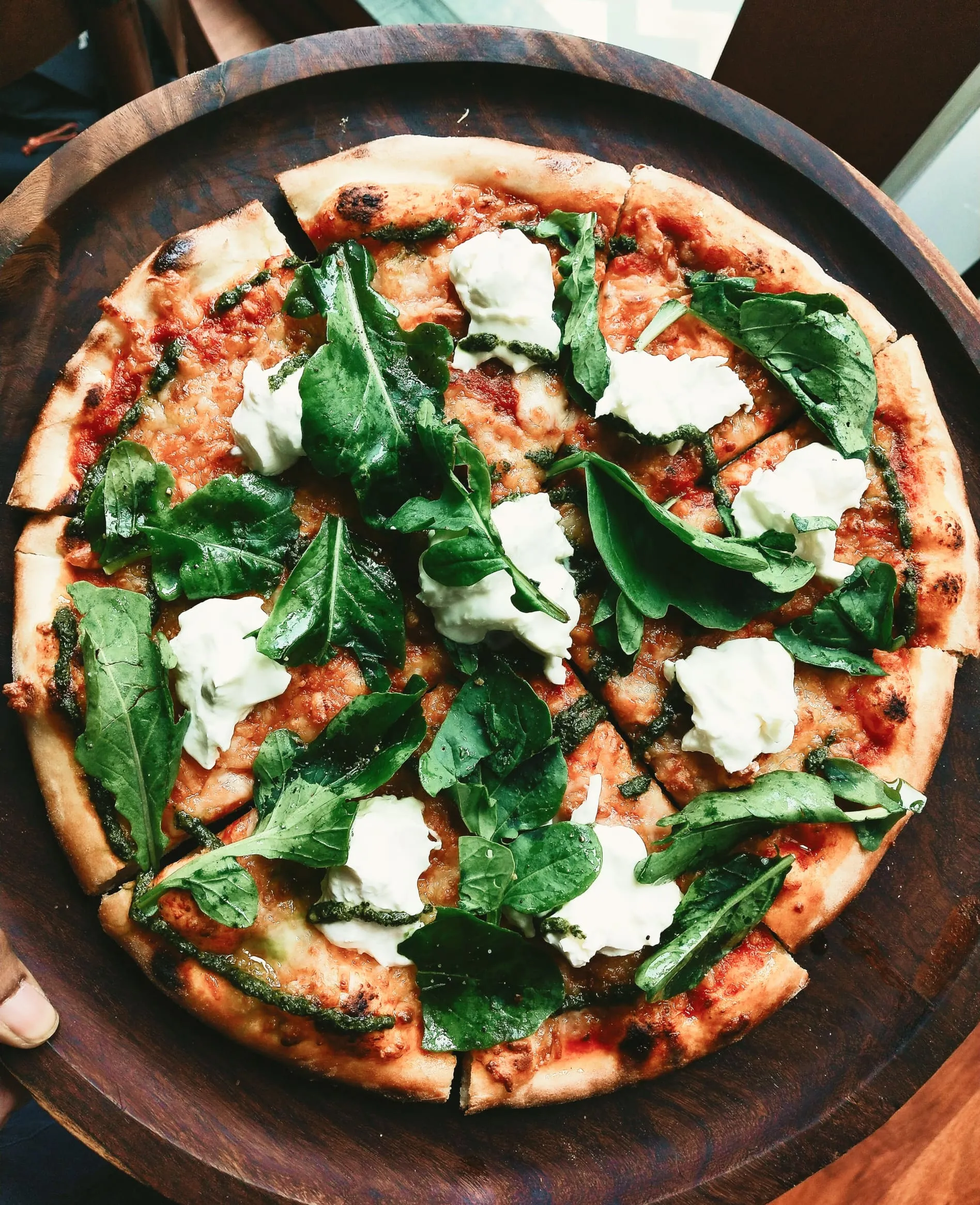 Italian pizza with spinach and cheese